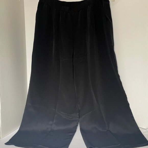 Eileen Fisher Silk Double Crepe Wide Leg Pants 2X Plus Black Pull-On - Picture 4 of 8